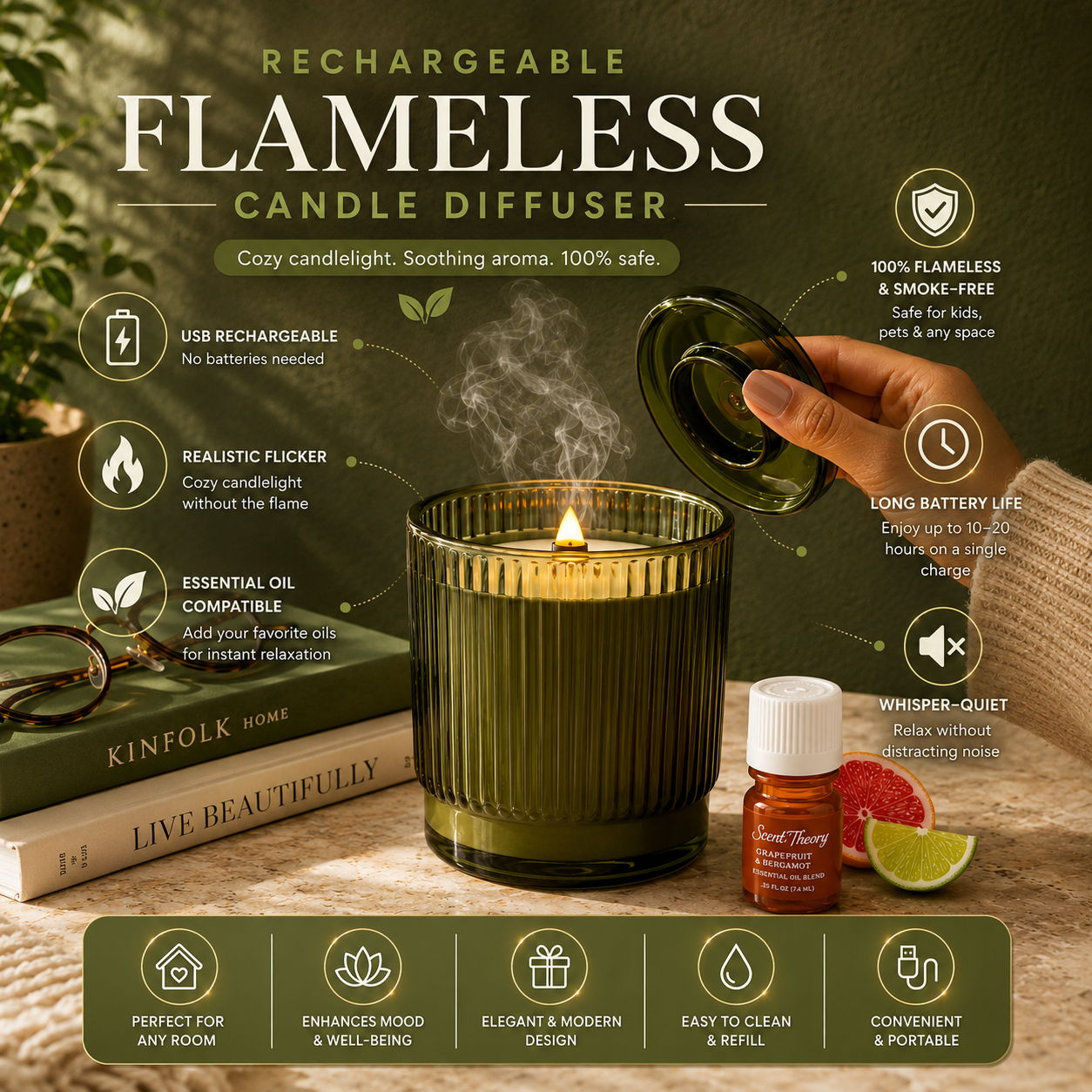 Rechargeable Flameless Candle Diffuser
